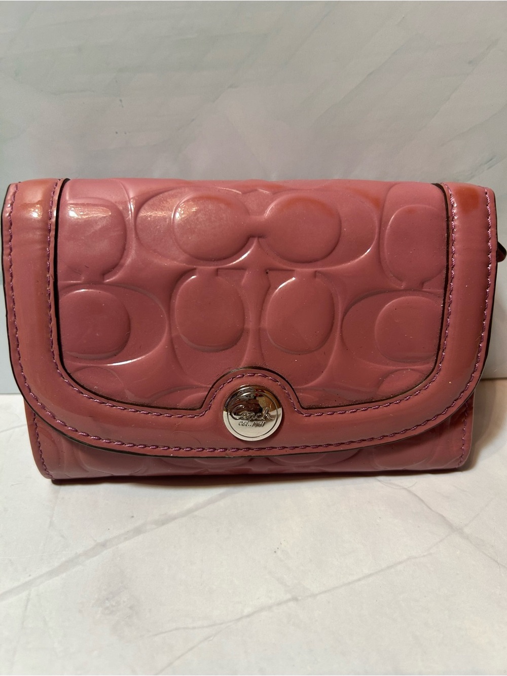 Coach Rose Pink Patent Leather Signature Wallet